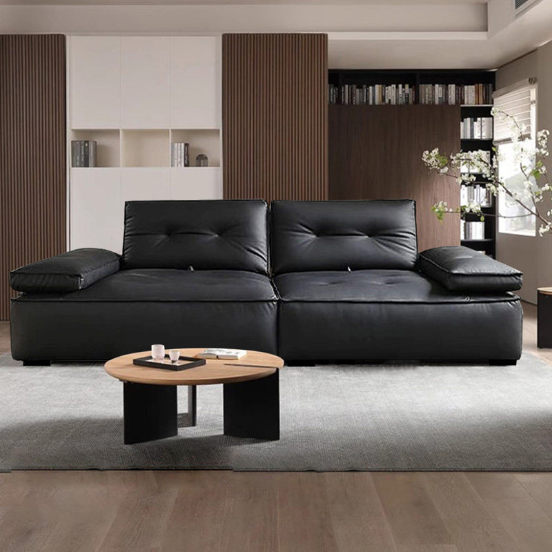 Canapé modulaire noir en cuir véritable, H 33,86 po x l 94,49 po x P 47,24 po