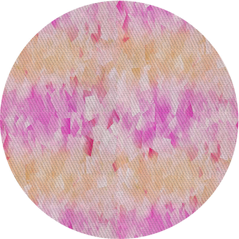 Tapis abstrait rose / jaune, Rond 7 pi