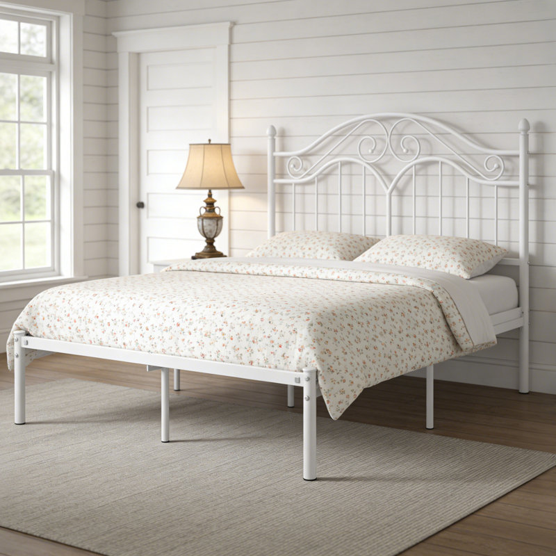 Alecia Metal Platform Bed, White, Queen