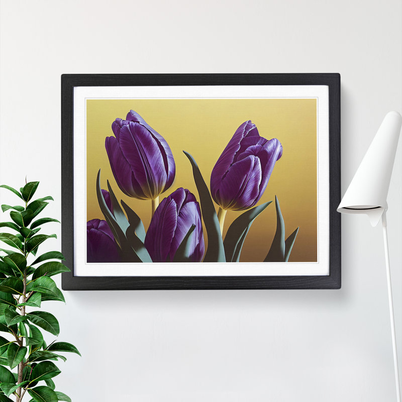 XH1022-7129X Precious Tulip Flowers 1 Piece Single Picture Frame Wall Art, 25cm H x 34cm W x 2cm D, Black Framed
