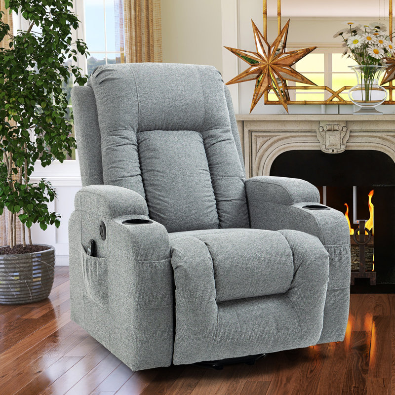 Chemika 39.76" W Oversize Velvet Power Liftable Reclining with Massager and Heated Cushion, Gray