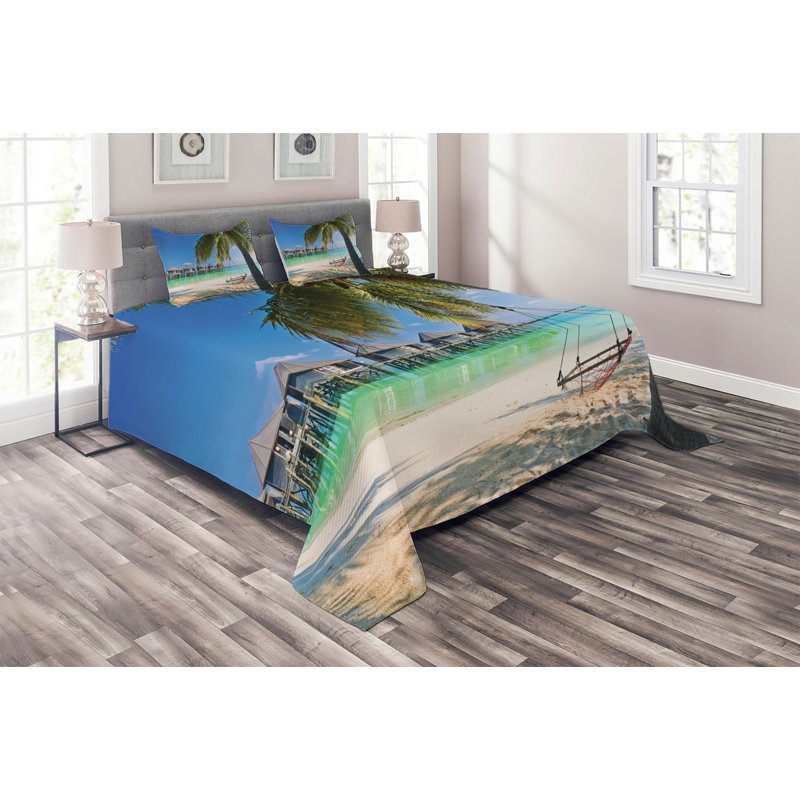 Island Coastal Polyester Coverlet, Queen Bedspread + 2 Shams
