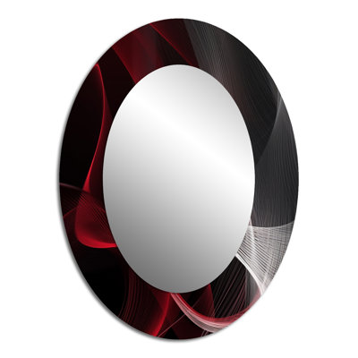 Red Black Contemplative Abstraction I - Red Oval Wall Mirror Decor