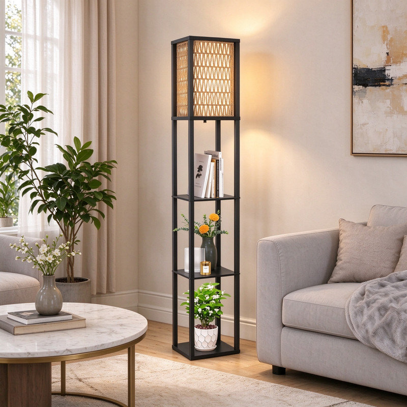 Lampe sur pied en rotin Boho