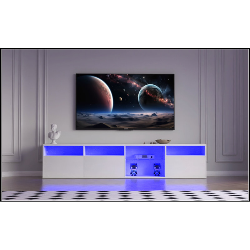 Console de télévision moderne à DEL avec sélection de couleurs RVB complète et rangement spacieux, idéale pour les téléviseurs de 75/80 pouces, 31 modes de changement de lumière