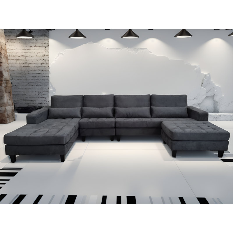 Begraj Upholstered L-Shaped Sectional, Dark Gray Microfiber/Microsuede, Left Hand Facing