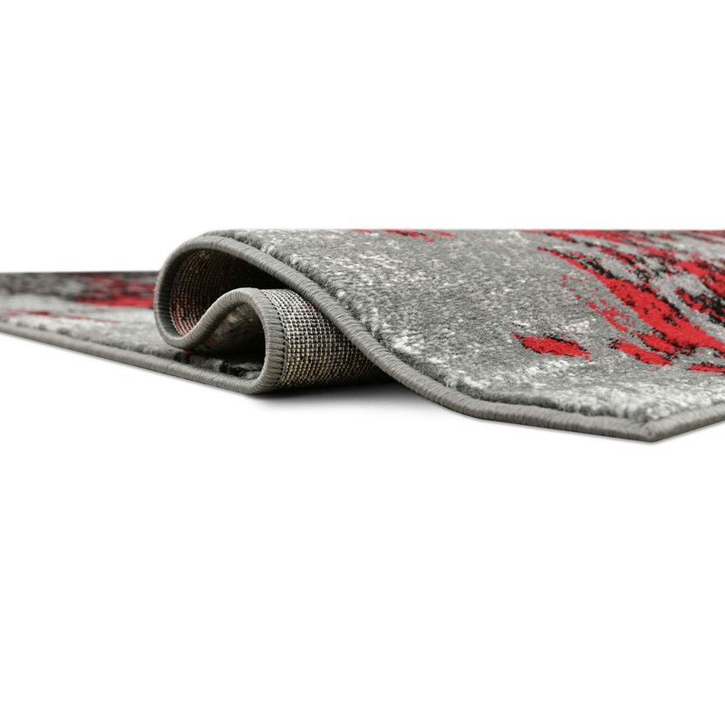 Tapis gris contemporain noir HR, Tapis de couloir de 2 pi x 7 pi