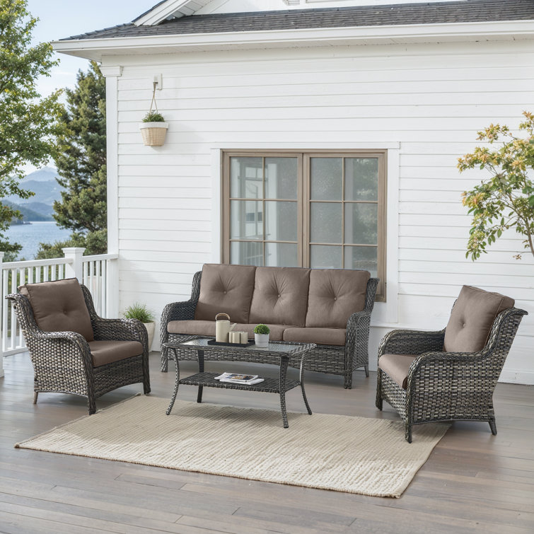 Carolina 5-Person Square Outdoor Conversation Set With 3-Seat Sofa And Coffee Table