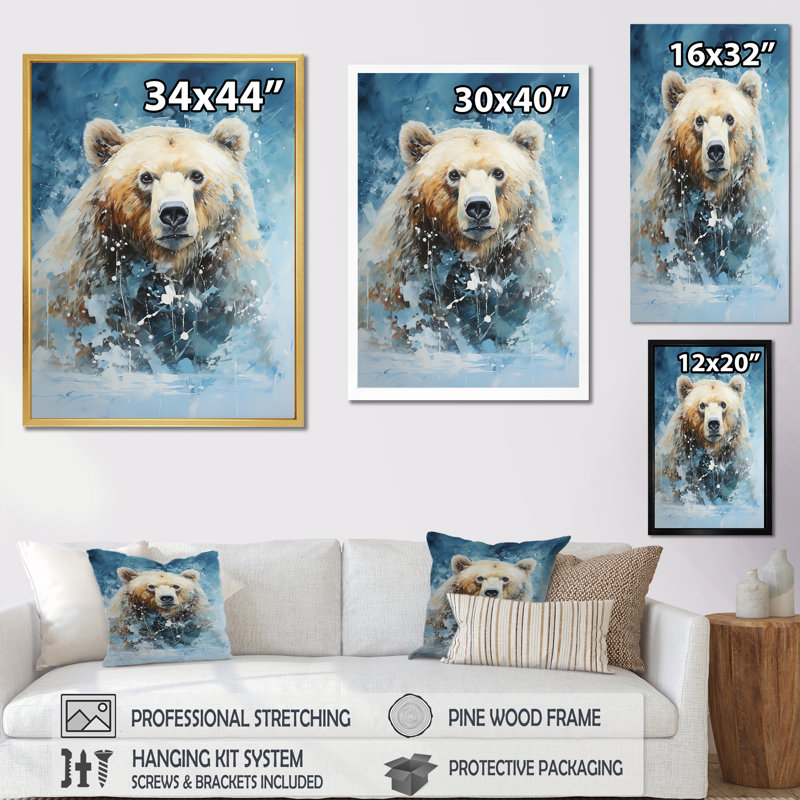 Abstrait ours en mouvement I - ours, impression d'art mural_106886, Cadre flottant blanc, H 40 po x l 30 po x P 1,5 po
