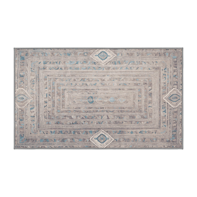 Machine Washable Gray Area Rug, Rectangle 5' x 7'