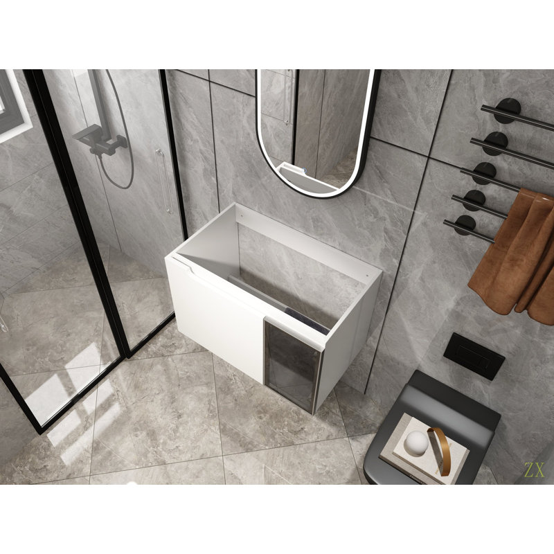 Meuble-lavabo mural 30 po, 2 portes à fermeture en douceur et 1/2 porte en verre, contreplaqué (emballage KD) - sans le lavabo