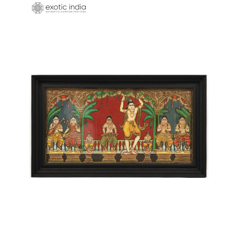 Sri Pancha Tattva Tanjore Painting - Five Truths Krishna Bhakti Traditional Religious Wall Art with 24K Gold Work, Framed Hindu Spiritual Decor 27.5" x 21.5"
