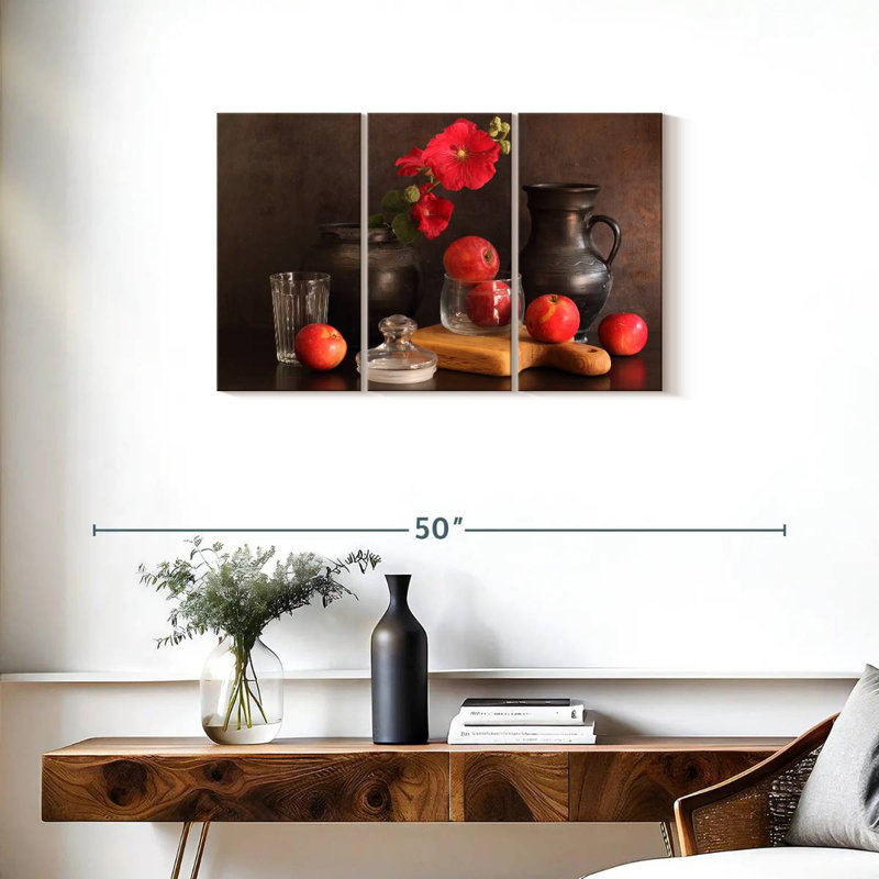 Senne et roses trémières et pommes, H 20 po x l 33 po