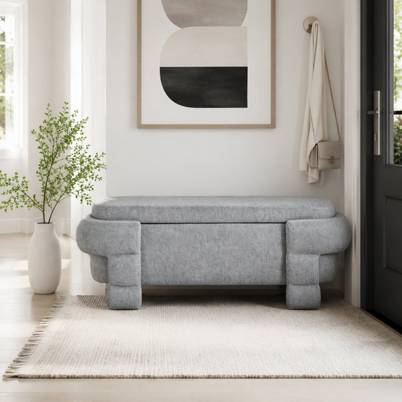 Chenille Upholstered Bench, Beige