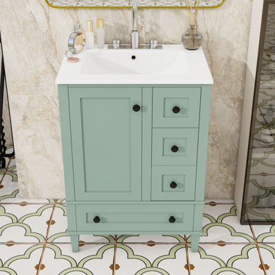 Meuble-lavabo autoportant moderne avec lavabo en céramique durable, rangement spacieux et tiroirs à fermeture en douceur