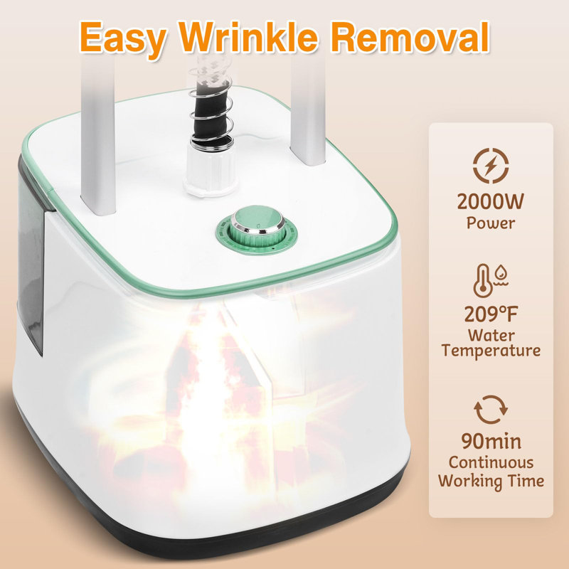 Cuiseur à vapeur 2000 W avec tiges doubles réglables, réservoir de 2,7 l et 10 niveaux de vapeur, vert, Vert