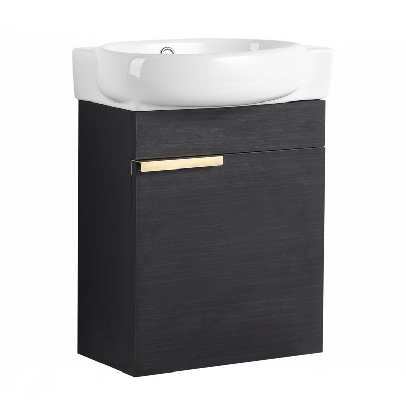 Petit meuble-lavabo 16 "avec lavabo, Noir, noir, noir, noir, Doré