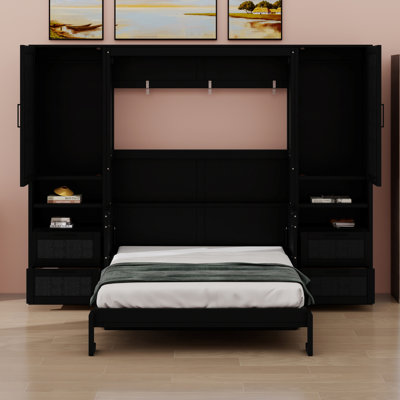 Lit escamotable pratique avec placard, tiroirs et tablettes