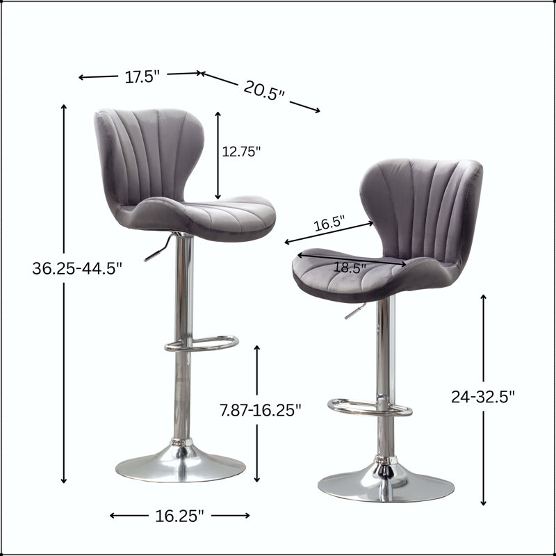Ensemble de 2 tabourets pivotants réglables Ellston, Gris