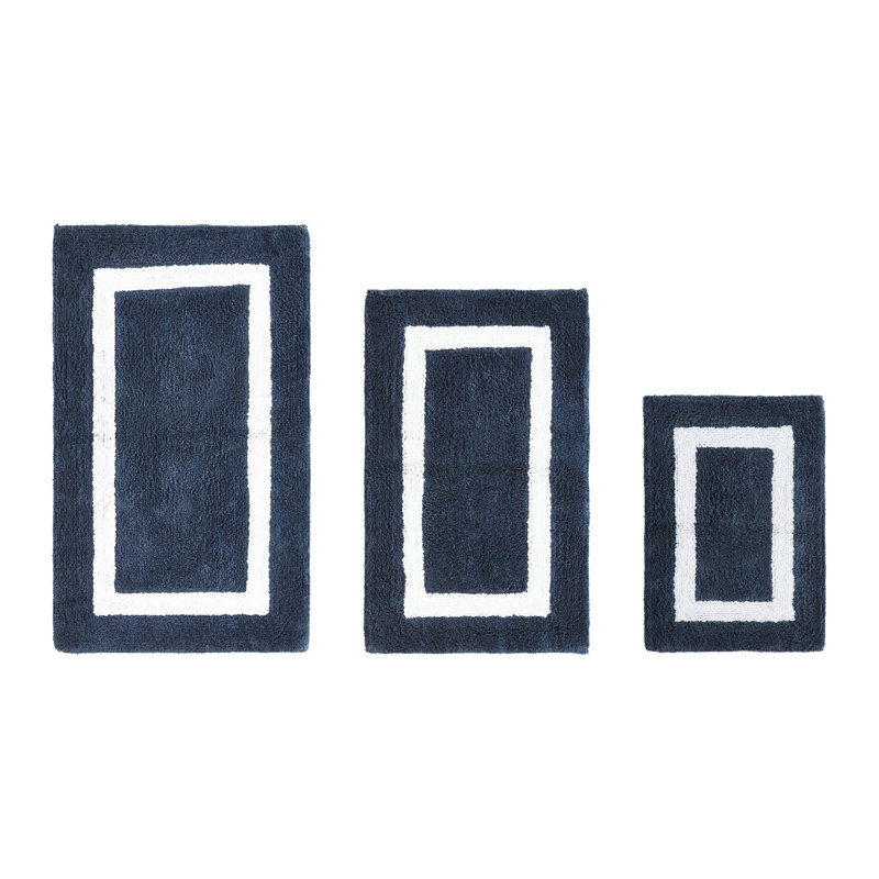 Atle Reversible Cotton Tufted Bath Rug Set, 3PC (17" x 24" | 21" x 34" | 24" x 40"), Navy/White