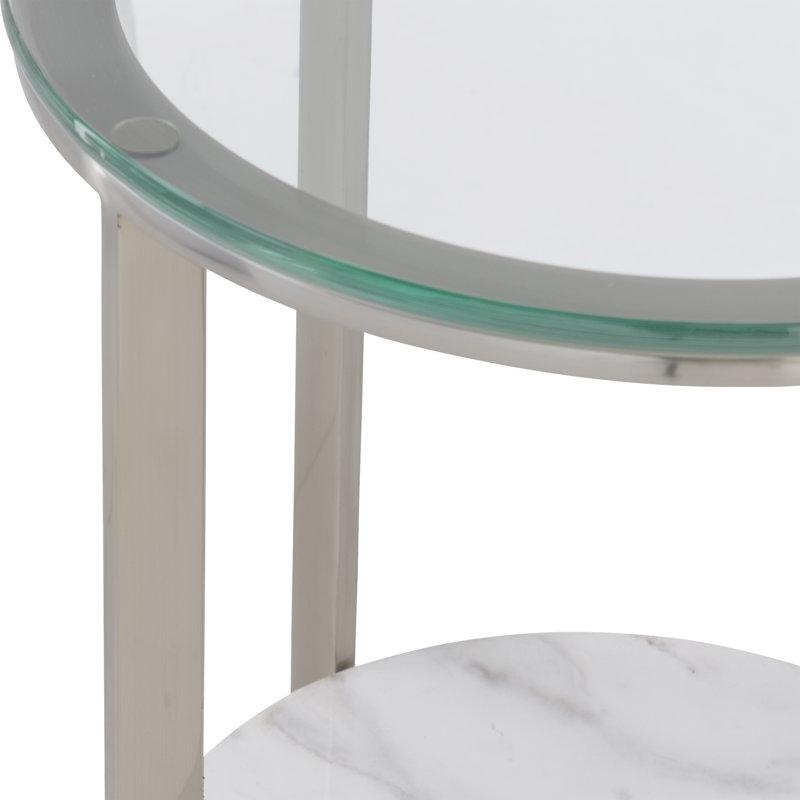 Transitional Silver Mist Round Stone & Metal Accent Table
