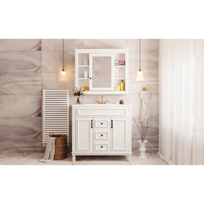 Meuble-lavabo 36 po avec lavabo en céramique et miroir - rangement élégant avec 2 tiroirs à fermeture douce pour un plateau confortable