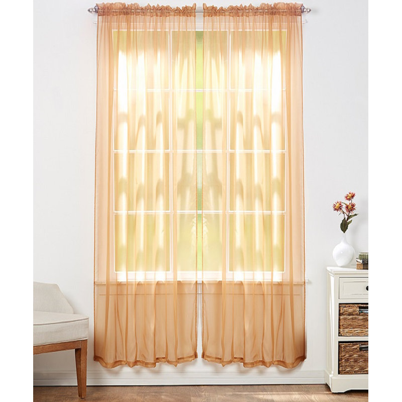Ensemble de rideaux transparents unis avec passe-tringle, Brun