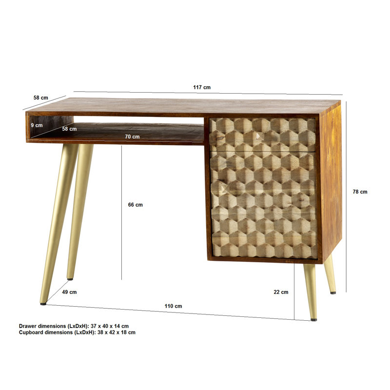 Rosemont Solid Wood Top Metal Base Writing Desk
