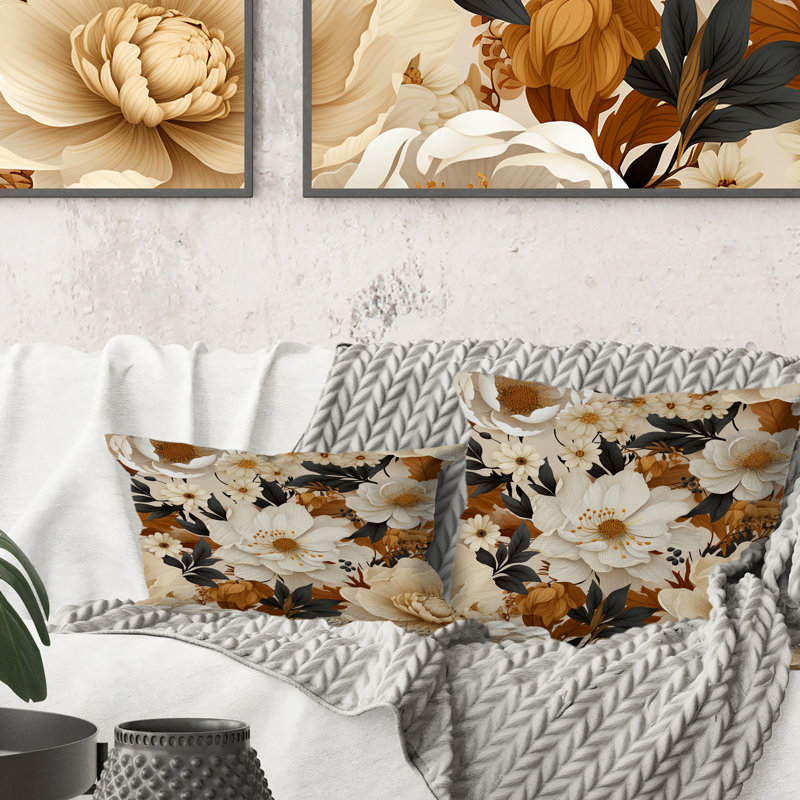 Boho Earthy Blooms Poppies Bloom III - coussin à imprimé floral