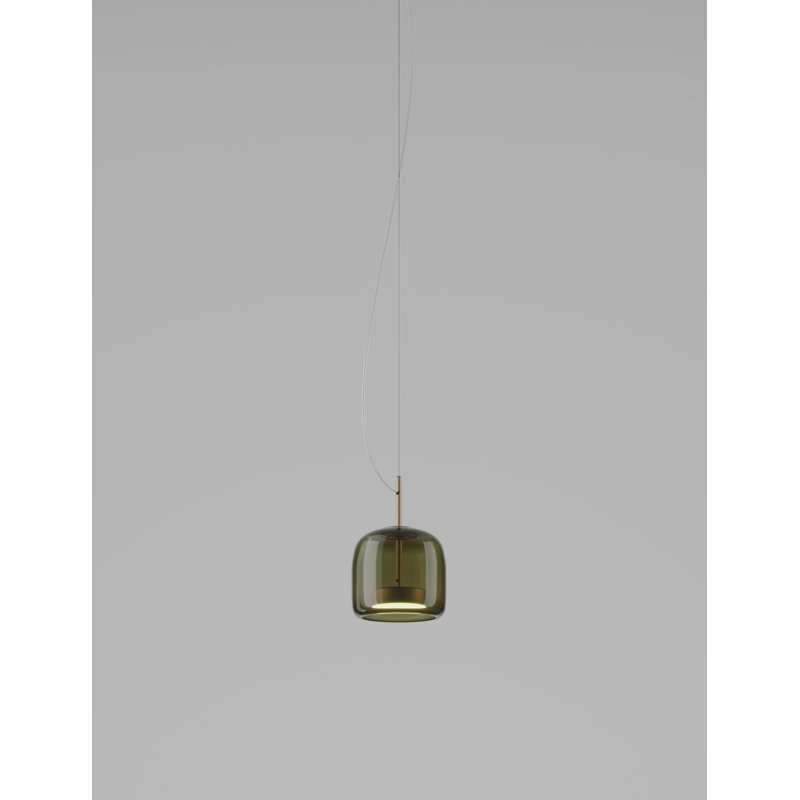 Jube 1 - Light LED Pendant, 85" H x 7" W x 7" D, Old Green Transparent, Matte Gold