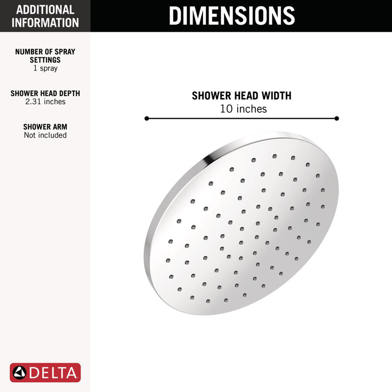 Rain Shower Head, 10 Inch Metal Large Rainfall Shower Head 2.5 GPM Chrome, 2.5 GPM, Lumicoat Chrome
