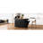 Luxury Kitchen Island With Trash Storage Cabinet, Built-In Power, 3 Drawers, Open Side , 5 Rolling Wheels, Black Classic Featuring Garbage Bin Holder, Power Outlet, Shelves, 5 Design,-1151676362-1151676366