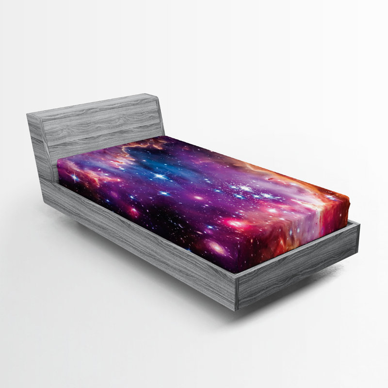 Ensemble de 2 draps-housse Ambesonne Cosmos Magellanic Cloud Stars Mauve / bleu / orange, Drap-housse simple très long