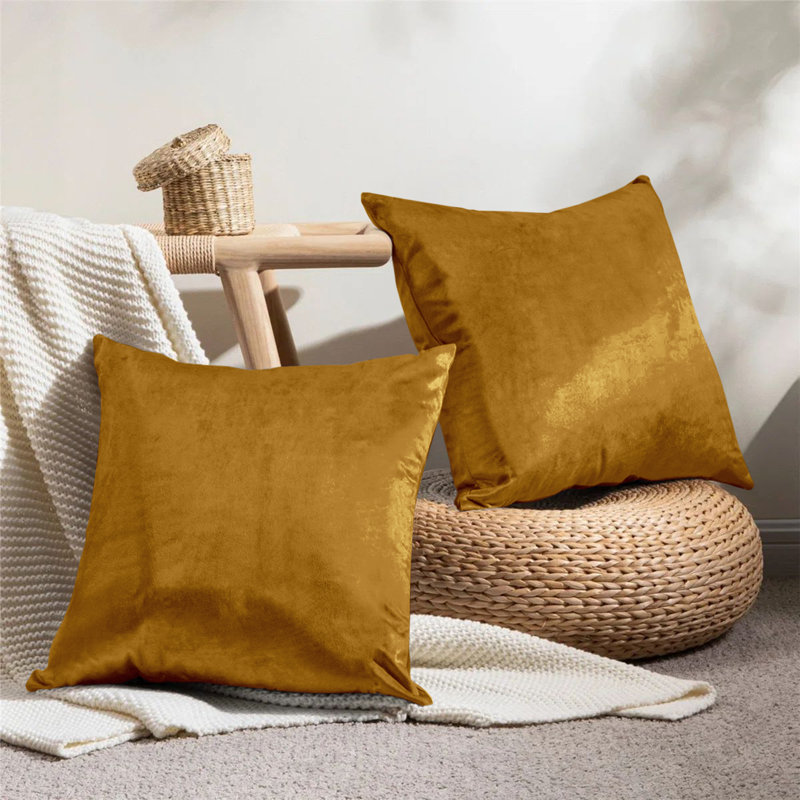 Rizokarpaso Luxury Square Scatter Crushed Velvet Cushion Cover, Yellow