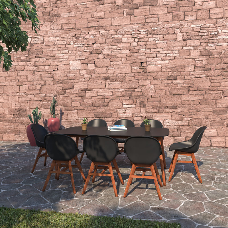 Anautica 8 - Person Wood Patio Dining Set with Rectangular Table