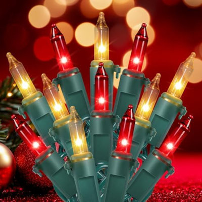 Christmas Lights Indoor Outdoor, 2 Pack 13 FT 50 Count Incandescent Mini String Light, Green Wire Christmas Tree Lights Waterproof for Holiday Wedding Valentine's Day Decor, Red and Clear