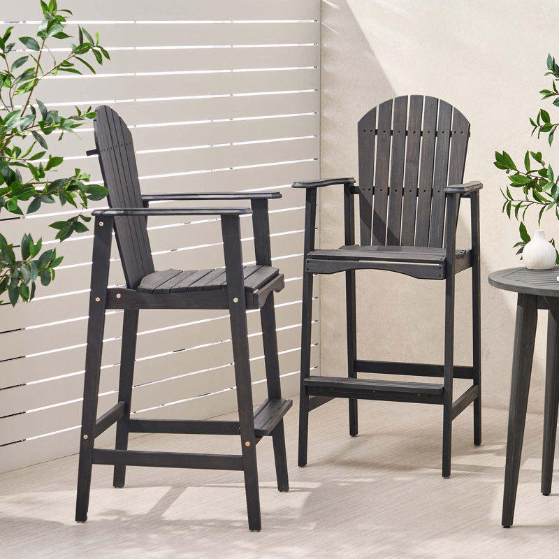 Outdoor Acacia Wood Adirondack Barstools, Set of 2