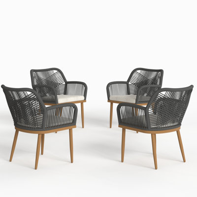 Outdoor Dining Chair Of 4, Woven Wicker Dining Armchairs With Cushions (set Of 4)