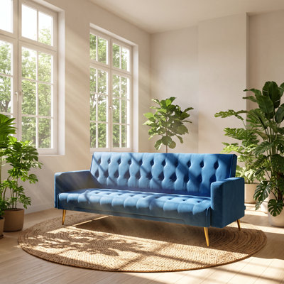 Canapé-lit convertible 3 places en velours Milhouse Living, 190,5 cm (L) x 82 cm (P) x 73 cm (H)
