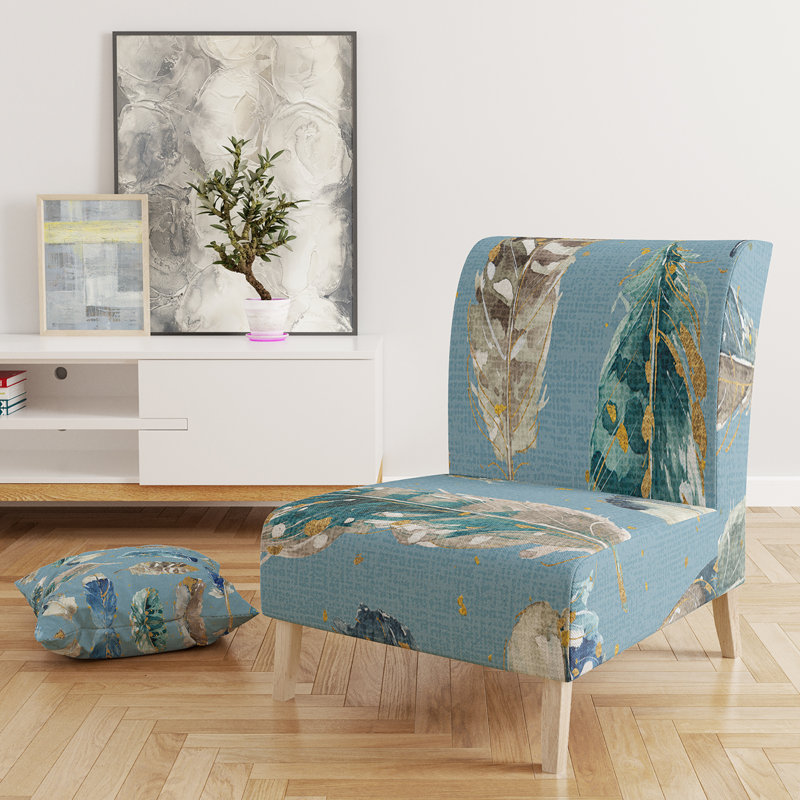 Fauteuil de chambre rembourré à motif floral Indigold Feathers Turquoise, Bleu