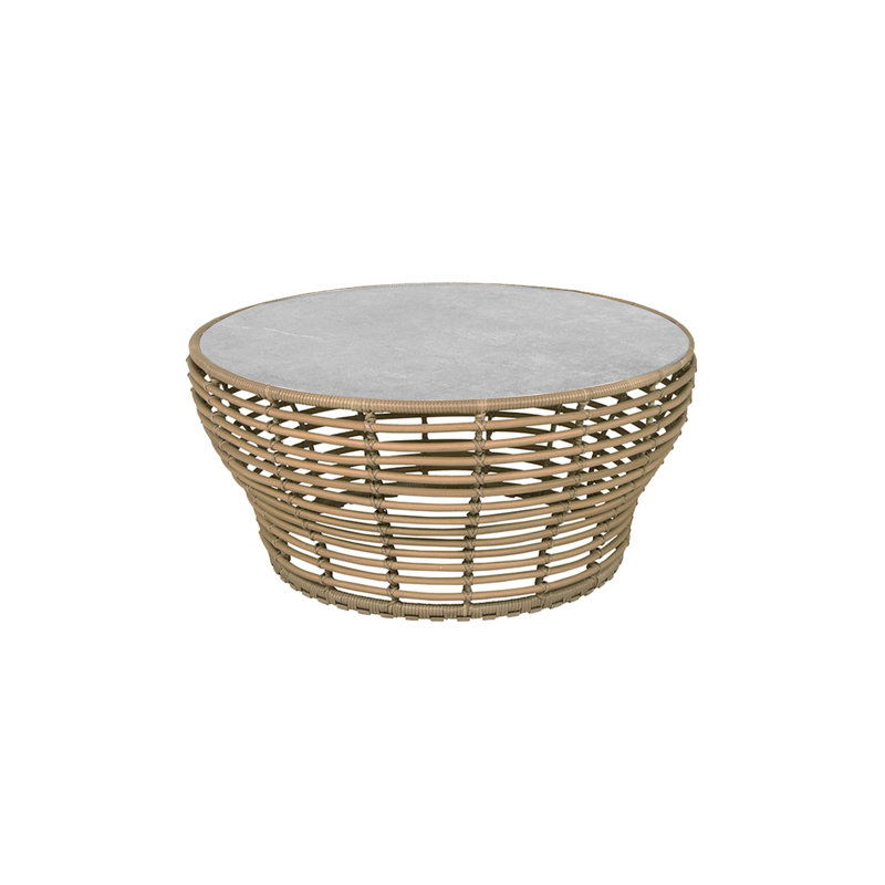 Basket Outdoor Round Coffee Table, 38" W x 38" Lx 17.7" H, Graphite/Travertine Look