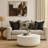 Utan 31 Inch Round Coffee Table, Modern Cement Frame, Off White