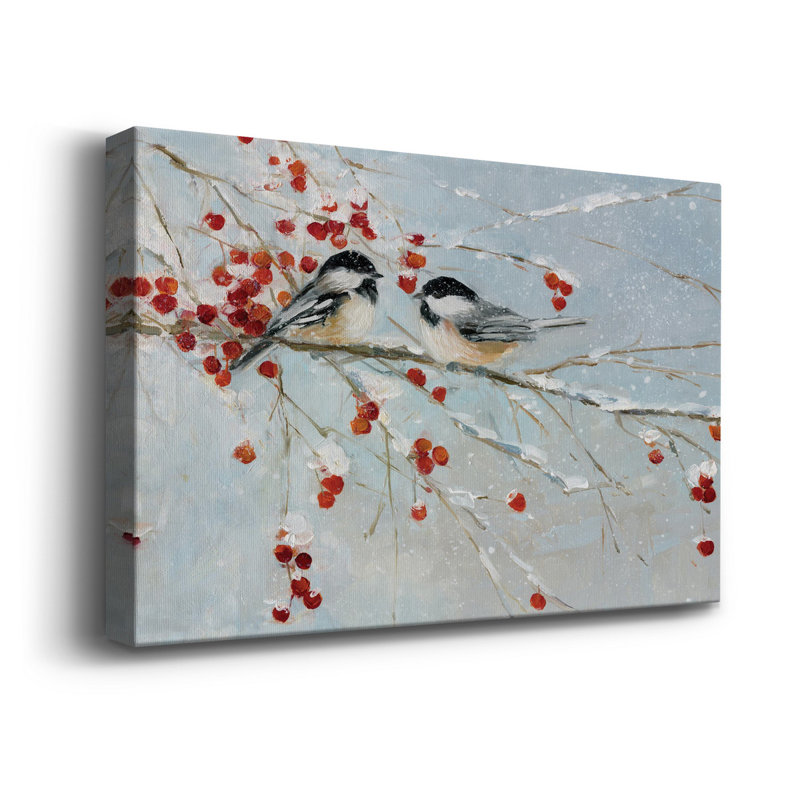 Enya Chickadees In Winter - reproduction d'art sur toile tendue, H 32 po x l 48 po x P 1 po