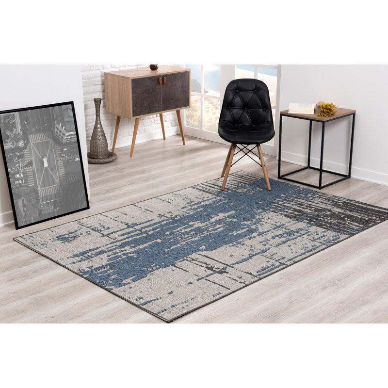 Rosa Abstract Blue Area Rug, Rectangle 5' x 8'