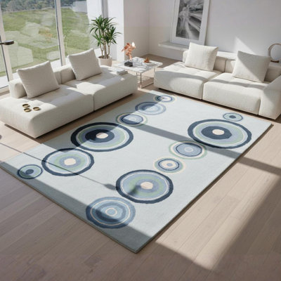 Millwood Authentic Hand-Tufted Handmade Teal, Blue & Navy Geometric Circular Wool Area Rug