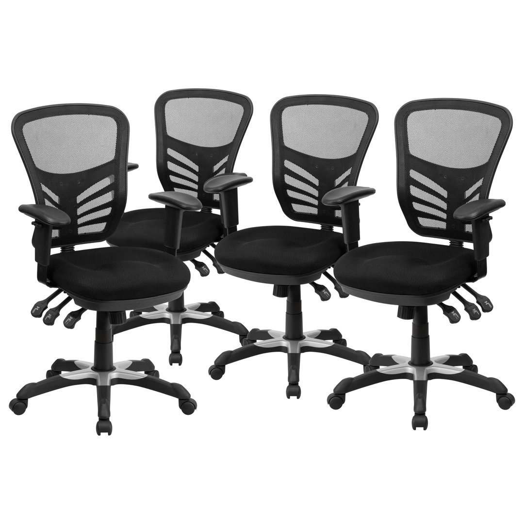 Wolfe Ergonomic Multifunction Office Chair-Adjustable Arms (Set of 4) Flash Furniture