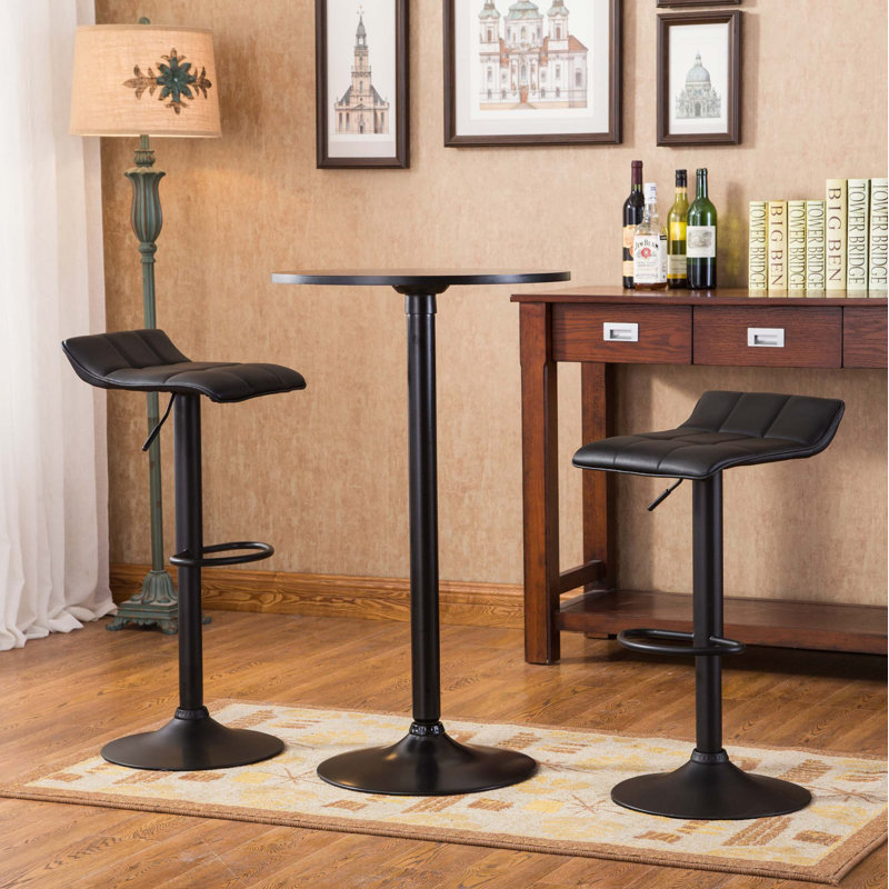 Ensemble de table de bar à hauteur réglable et 2 tabourets pivotants chromés, Noir, noir, noir, noir, Noir, noir, noir, noir