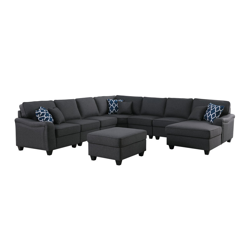 Beulah Upholstered U-Shaped Sectional Symmetrical, Dark Gray Linen