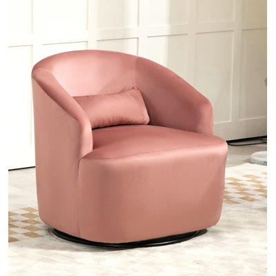 Fauteuil d'appoint pivotant à 360 degrés, fauteuil incurvé rembourré en velours, fauteuil de loisirs contemporain entièrement assemblé pour le bureau de la chambre à coucher, rose