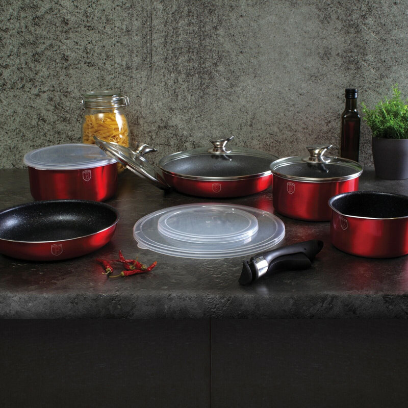 9 - Piece Non-Stick Aluminum Cookware Set, Burgundy